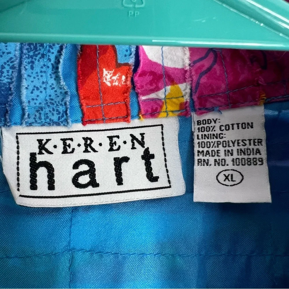 Keren Hart Coastal Grandma Jacket XL Vintage Colorful Quilted Fringe Buttons‎